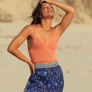 By Anthropologie Women's Ribbed Sweater Tank Top Sleeveless Orange Rust Size S